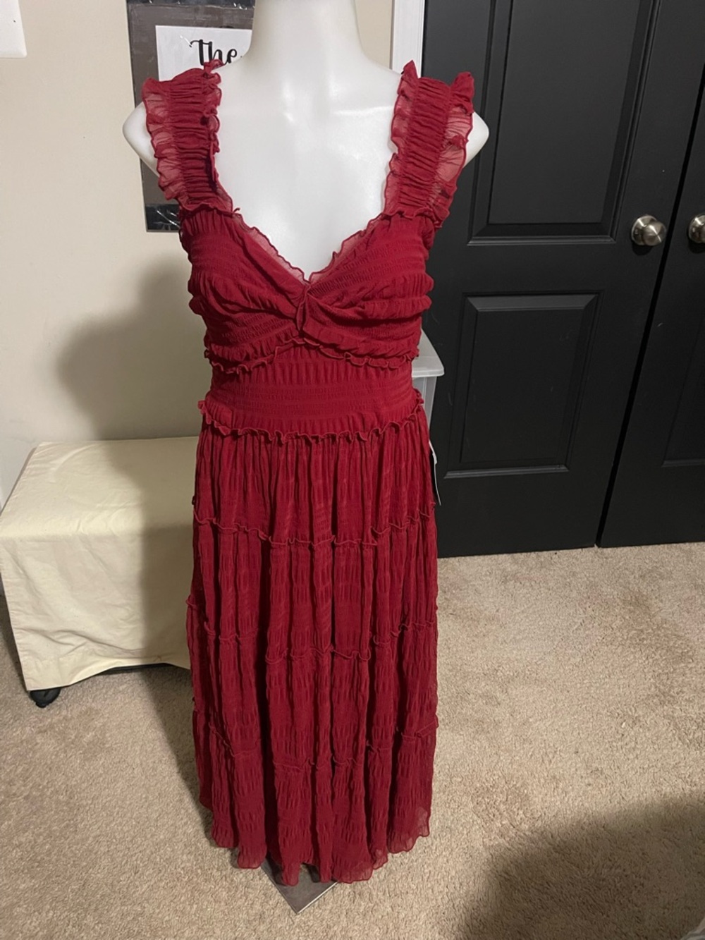 NWT Max Studio Burgundy Ruffled Maxi Dress - Picture 2 of 4